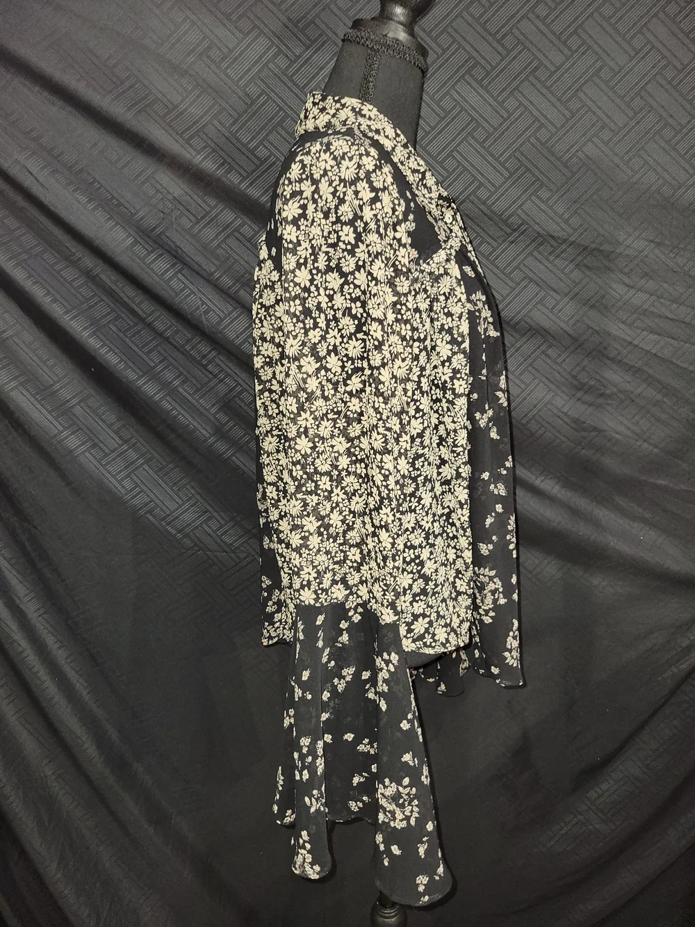 Free People Serena Floral Bell Sleeve Printed Blouse Black Combo Lrg